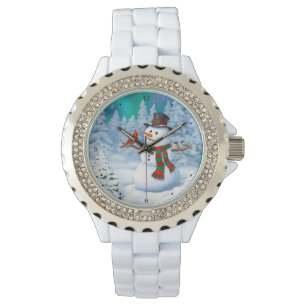 Montre Joyeux Noël Snowman & Birds Winter Scene