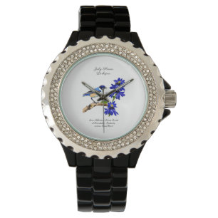 Montre Juillet Mois de naissance Fleur Bluebird et Larksp