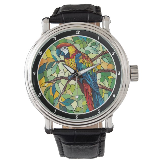 Montre Jungle Symphony" - Stained Glass Macaw Wall (devant)