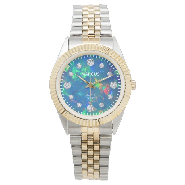 Montre Jupiter Blue Fire Opal Diamond Nom personnalisé Ca (devant)