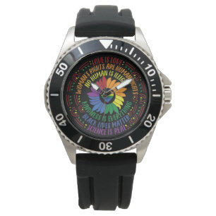 Montre Justice sociale Arc-en-ciel Couleurs Word Art  