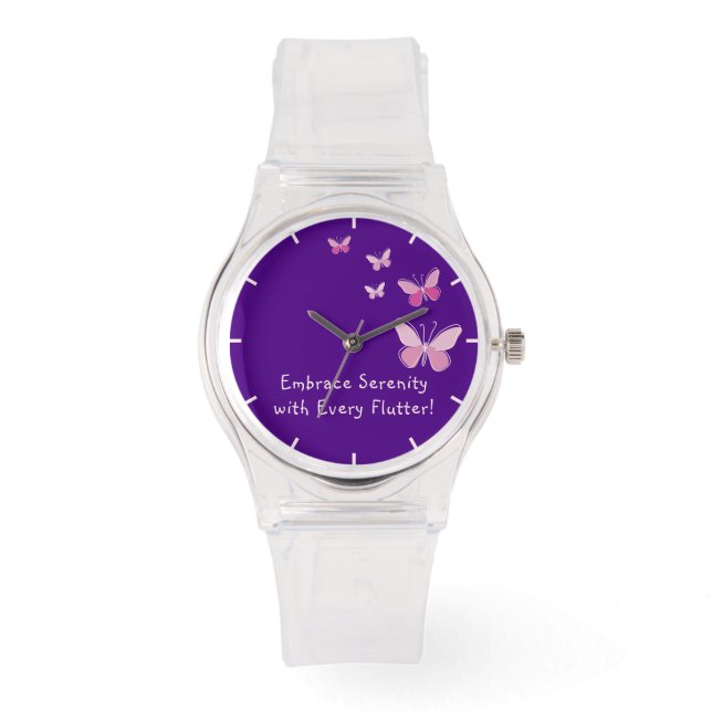 Montre Kaleidoscope rose de papillon Votre nom Indigo (Recto)