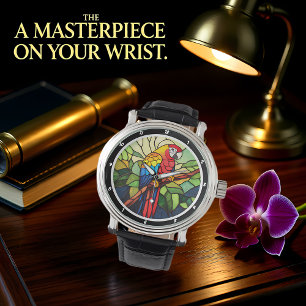Montre Kaleidoscope Tropical" - Perroquet en Verre Cathéd