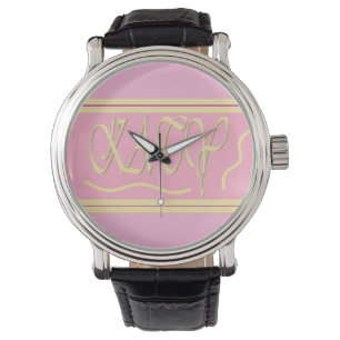 Montre Katy design rose et crème lisse lettrage