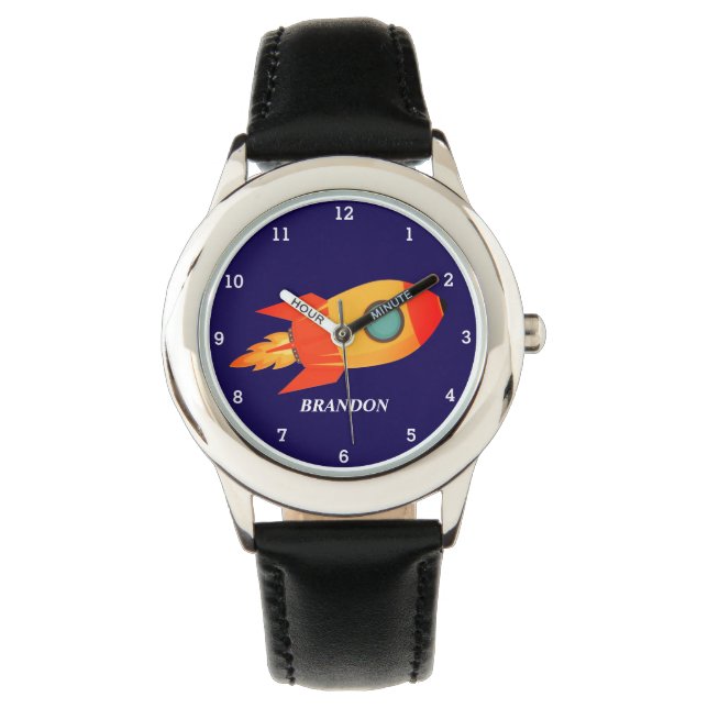Montre Kids Boys Rocket Space Blue Astronaut Nom (devant)