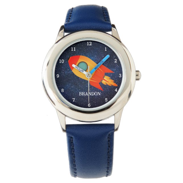 Montre Kids Boys Rocket Space Blue Astronaut Nom (devant)