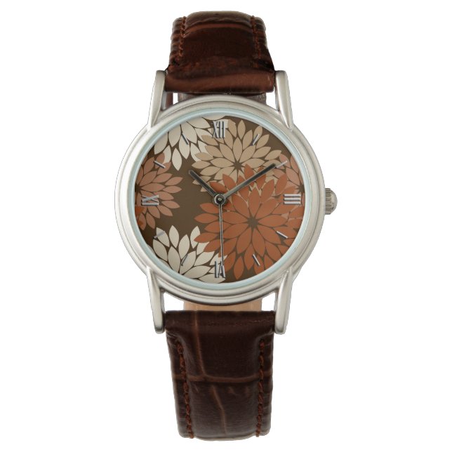 Montre Kimono floral moderne imprimé, Brown foncé et bron (devant)