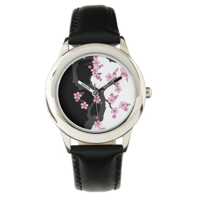 Montre Kimono japonais Sakura noir et blanc (devant)