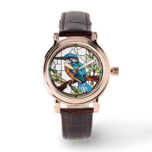Montre Kingfisher Stained Glass Orange Blue Bird