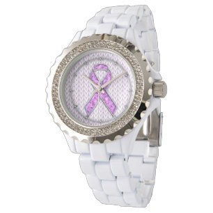 Montre Knit de sensibilisation au ruban rose de style cri