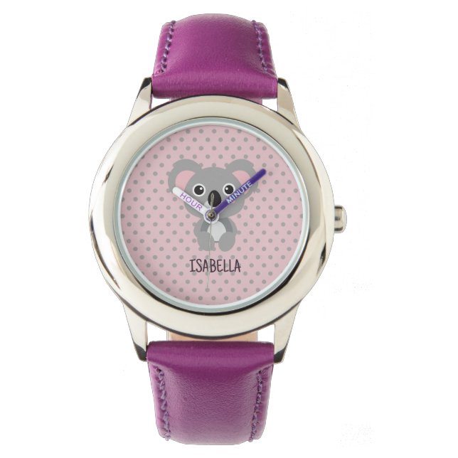 Montre Koala Purple Nom des enfants personnalisé (devant)