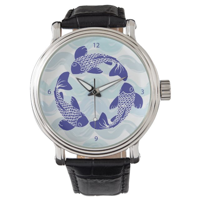 Montre Koi Fish Watch Bracelet en cuir noir (devant)