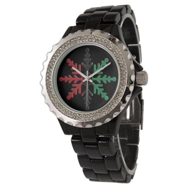 Montre Kwanzaa Rouge Noir Vert Kinara Flocon de neige ray (Incliné)