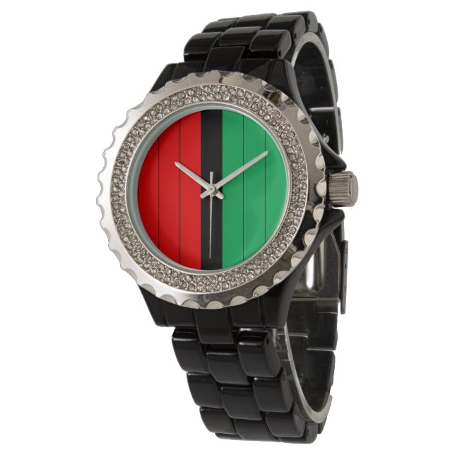 Montre Kwanzaa Rouge Noir Vert Kinara Motif rayé (Incliné)