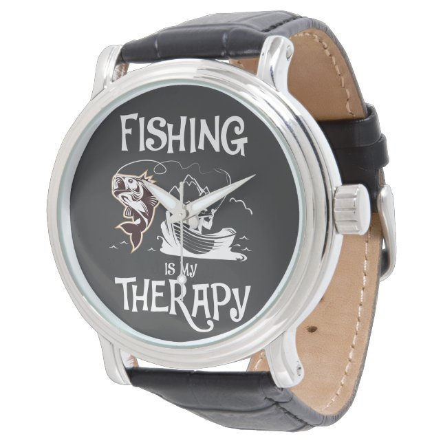 Montre La Pêche Gris Sombre Est Ma Thérapie Ligne Bateau (Incliné)