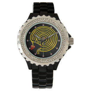 Montre LABYRINTHE MÉDIÉVAL OR HYPER AVEC GEMSTONES Noir