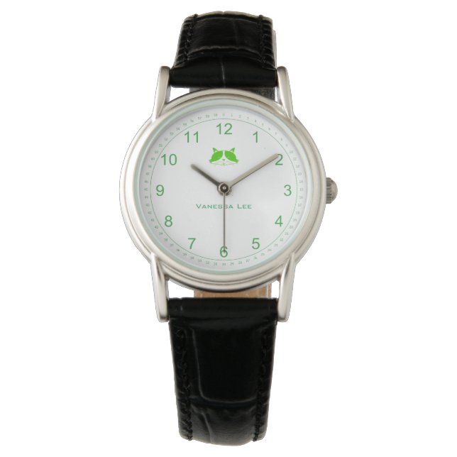 Montre Lady Chat personnalisable en vert (devant)