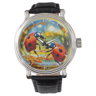 Montre Ladybugs dans une goutte d'eau