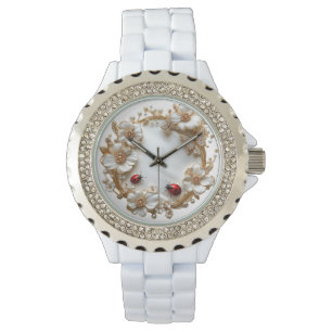 Montre Ladybugs Fleurs blanches Papillon diamant