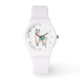 Montre lama alpaga de dessin animé souriant et heureux