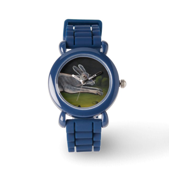 Montre Lapin Gris Long Qui Saute Sur Les Champs (Recto)