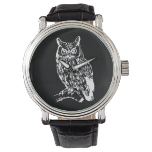 Montre L'art de la Chouette noire et blanche