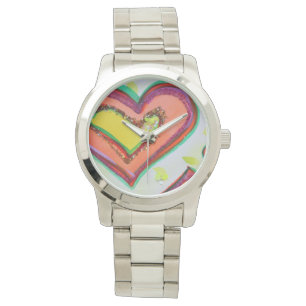 Montre Laugh Hearts Deux Coeurs Colorful Art Custom Watch