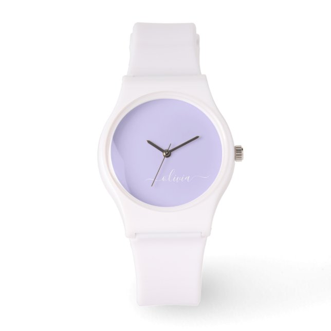Montre Lavande Purple Script Moderne Fille Monogramme Nom (Recto)