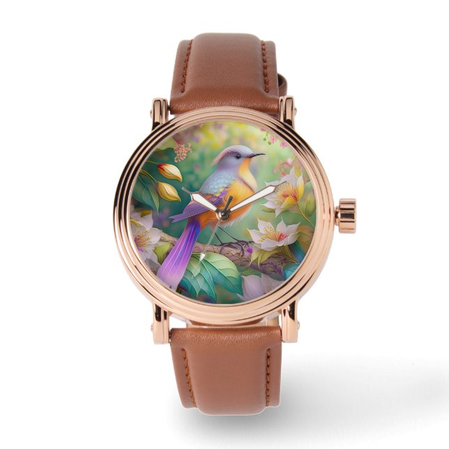 Montre Lavande Tête Orange Breased Imaginaire Oiseau (Recto)