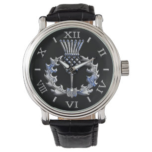 Montre Le chrome aiment le cadran écossais de chardon