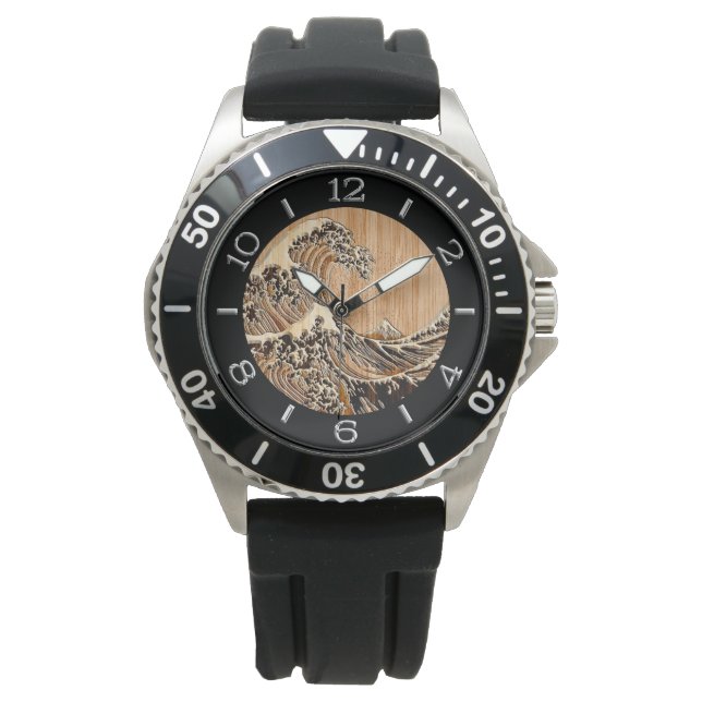 Montre Le grand Hokusai Vague Bamboo Bois Dial (devant)