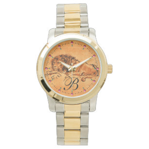 Montre LE LION DU CAP MENANT VERS LE BAS, Monogramme jaun