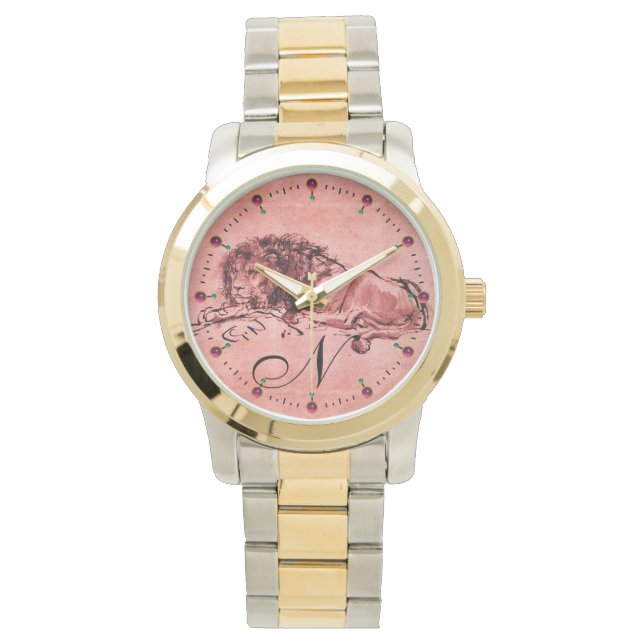 Montre LE LION DU CAP MENANT VERS LE BAS, Monogramme roug (devant)