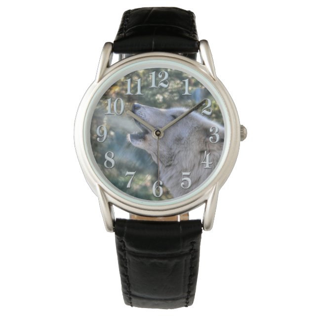 Montre Le loup blanc de l'Arctique hurle en hiver (devant)
