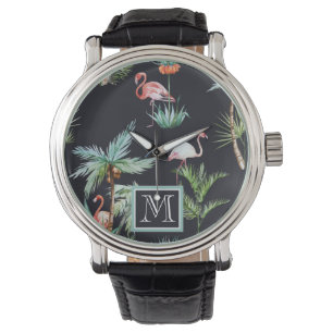Montre Le motif   de paume d'aquarelle ajoutent votre