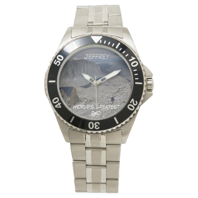 Montre Le plus grand papa du monde, poignet en acier inox (devant)