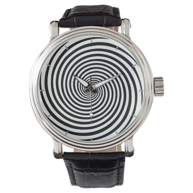 Montre Le temps est une illusion mentale Hypnose Spirale (Time will never feel the same with our black and white Hypnosis spiral wristwatch.)