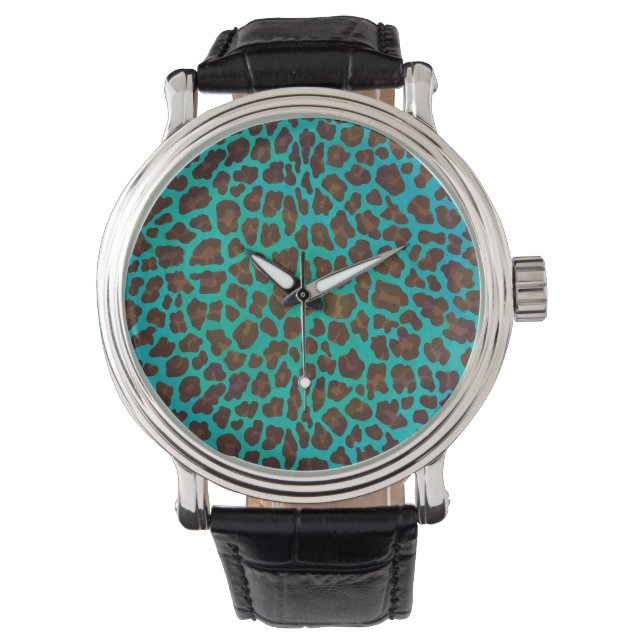 Montre Léopard Brown et Turquoise (devant)