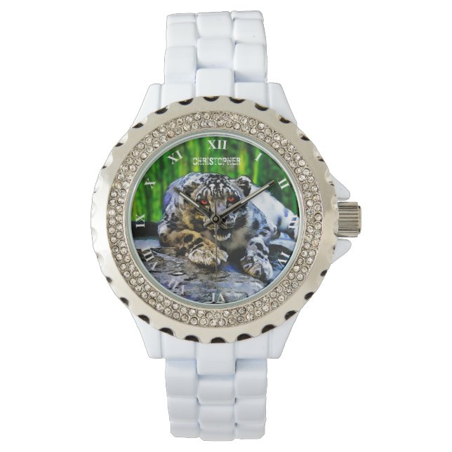 Montre Léopard De Neige Avec Tirage Des Yeux Rouges (devant)