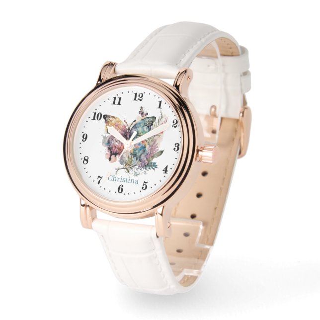 Montre Les amateurs de papillons adorent ajouter un nom (Angle)