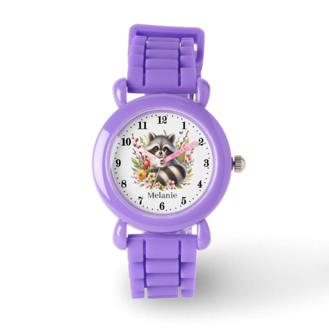 Montre Les filles adorent raccoon ajouter le nom (Recto)