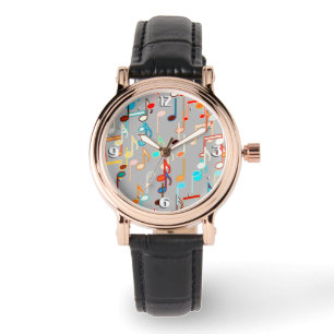 Montre Les notes musicales impriment - le gris moyen,