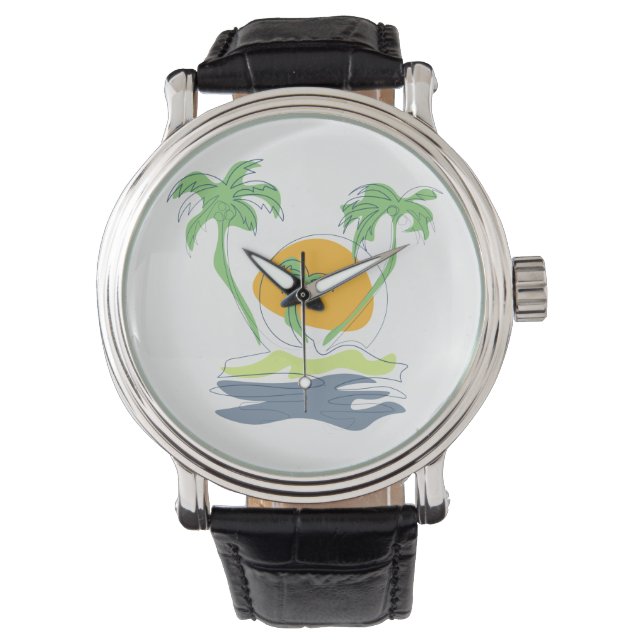 Montre Les paysages de plage tropicaux de l'île. Palmier  (devant)