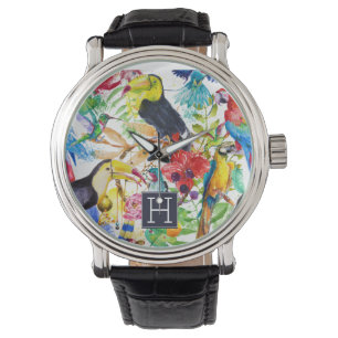 Montre Les perroquets colorés d'aquarelle   ajoutent