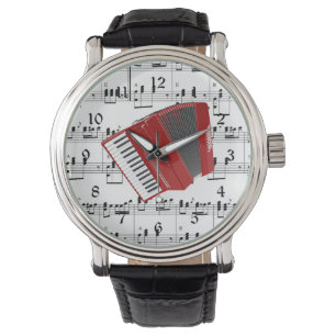 Montre Let's Polka, accordéon rouge sur partitions