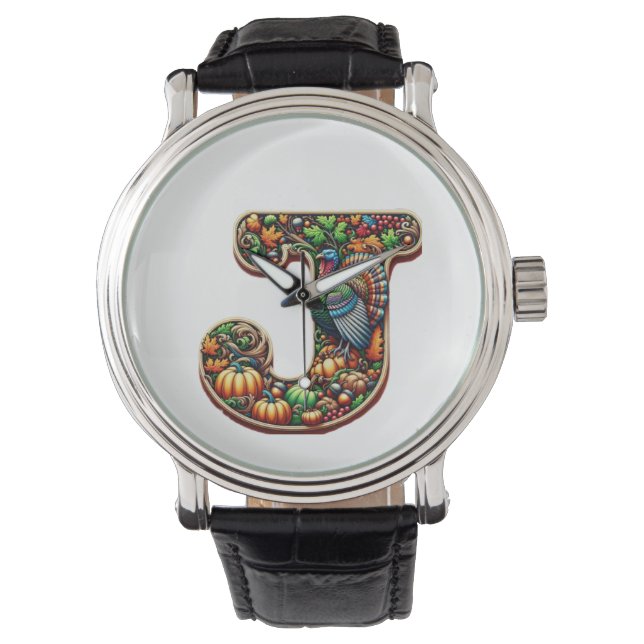 Montre Letter J Thanksgiving style gift  (devant)