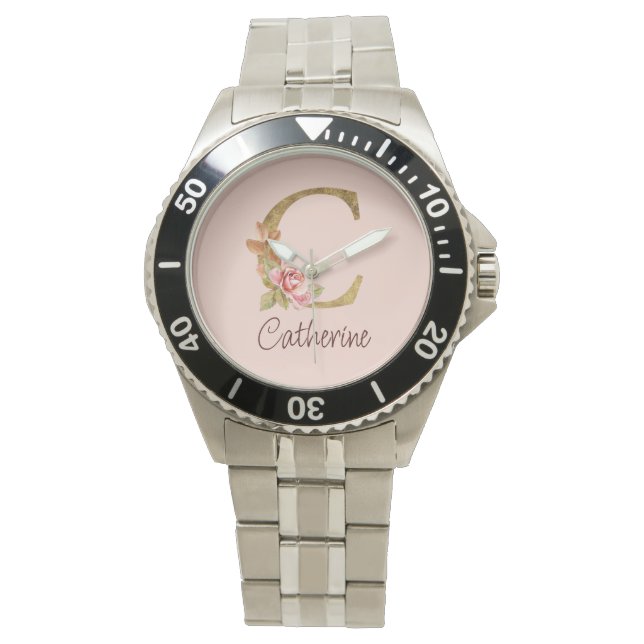 MONTRE LETTRE C D'HUILE D'OR ROUGE ROSE BLANCHE (devant)