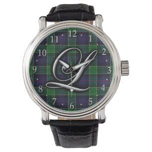 Montre Lettre Clan Leslie L Monogramme Chasse Tartan