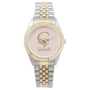 Montre Lettre de nom personnalisée G Roses roses blush en
