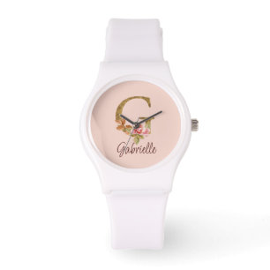 Montre Lettre de nom personnalisée G Roses roses blush en